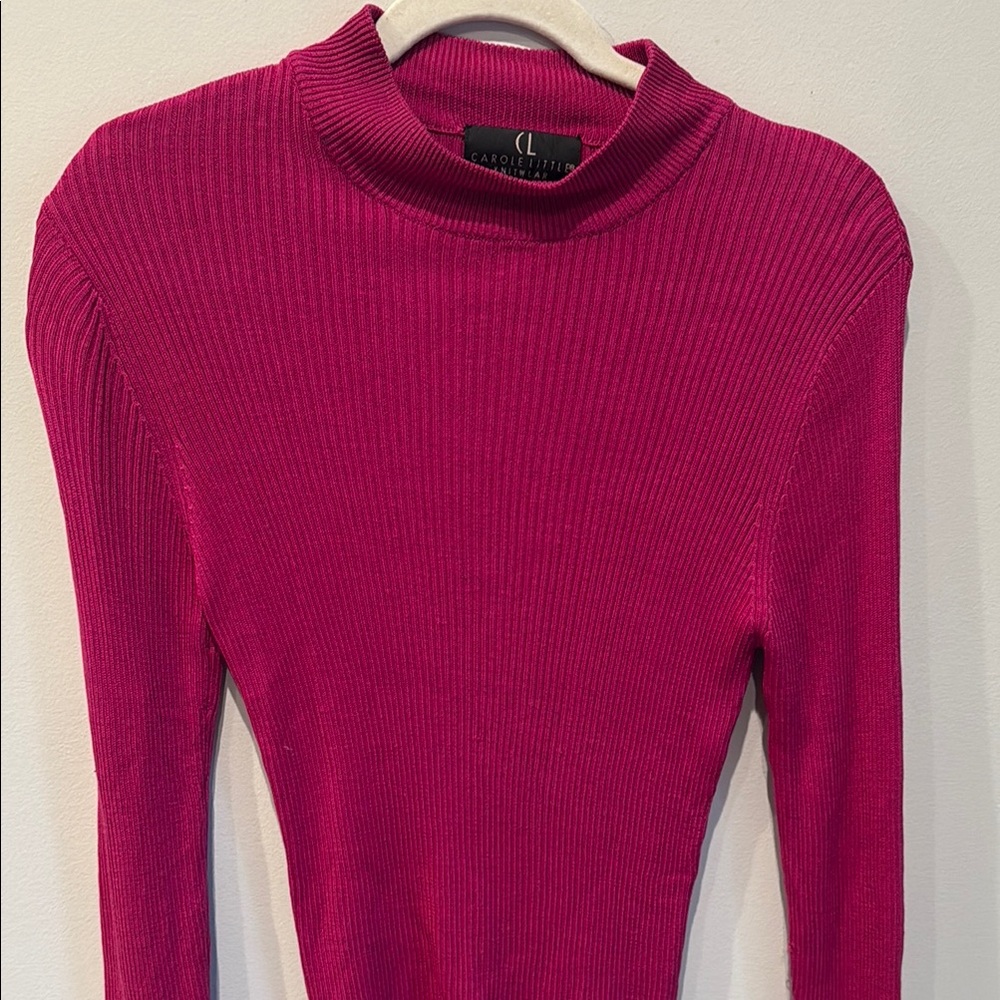 Carole Little Fuchsia Ribbed Knit Top 100% Silk